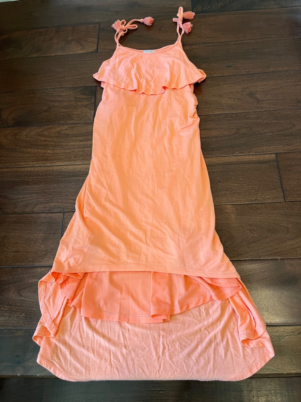 Habitual Girls Peach Coral Ruffle-Front Hi-Low Dress